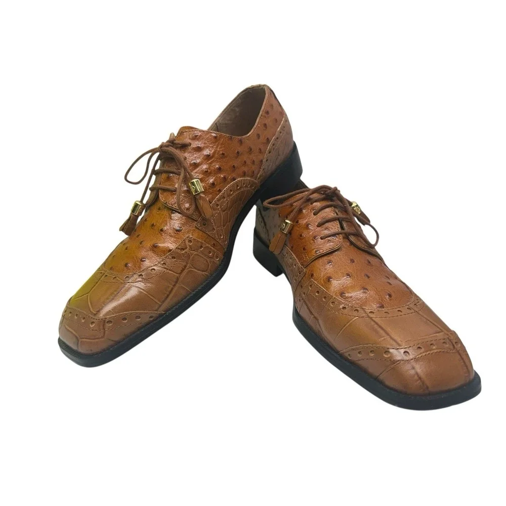Giorgio Brutini Brown Leather Ostrich/Croc Print Oxfords Size 9.5M 155604‎